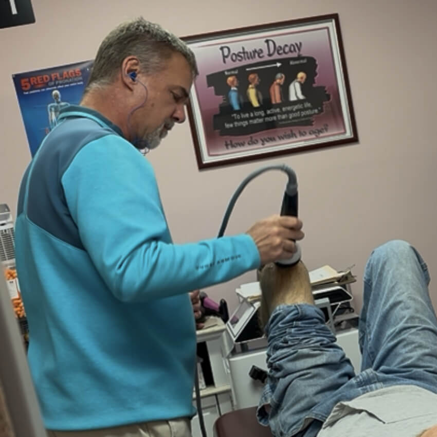 shockwave treatment on patients knee