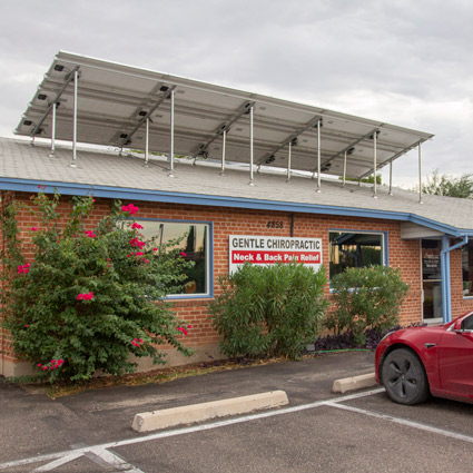 The exterior of the office building