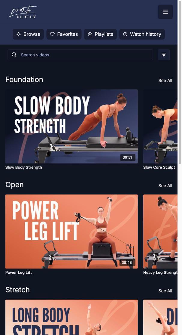 Pronto Pilates On Demand class library