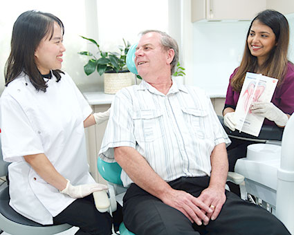 Patient talking to dentist