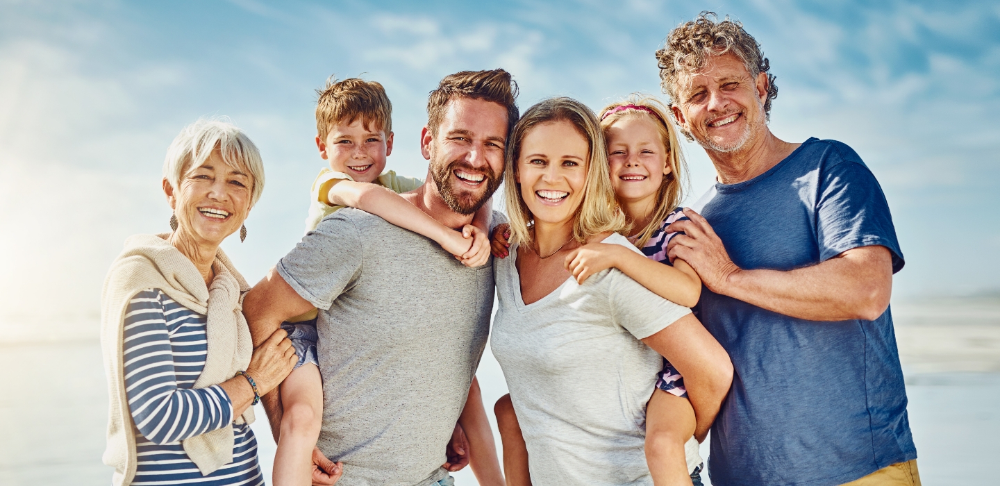 Smiling multi-generation family