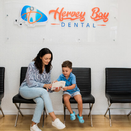 mom and boy in waiting room