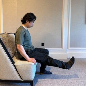 head down with leg straight