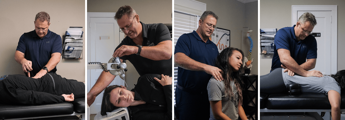 collage of patients being adjusted by Lawrenceville chiropractor Dr Chris