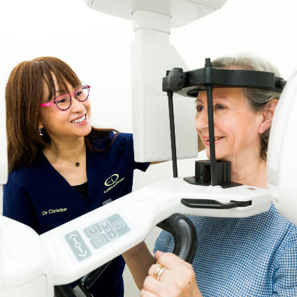 Scanning woman's mouth