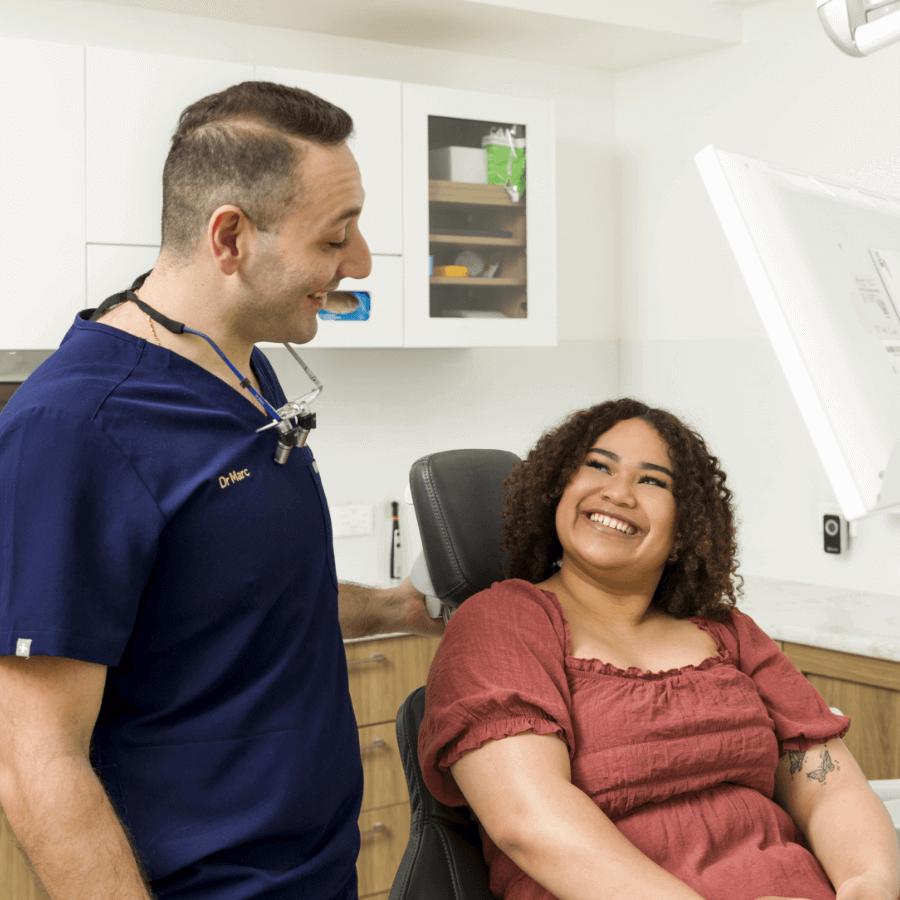 Patient being shown x-rays