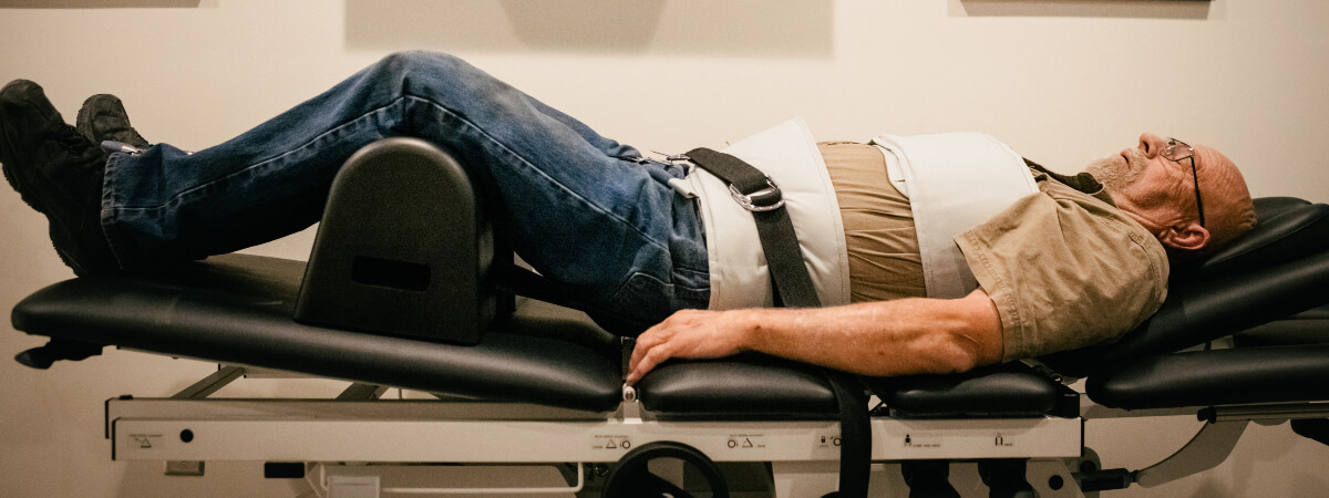 Spinal decompression therapy at Brandon Fell Chiropractic used to treat male patient