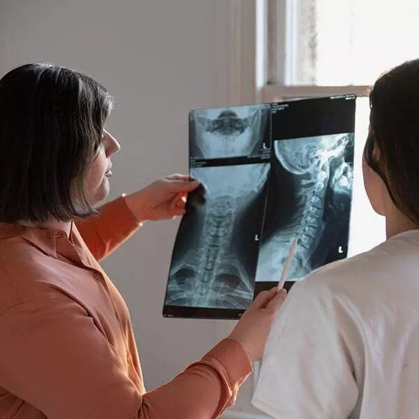reviewing xrays with patient