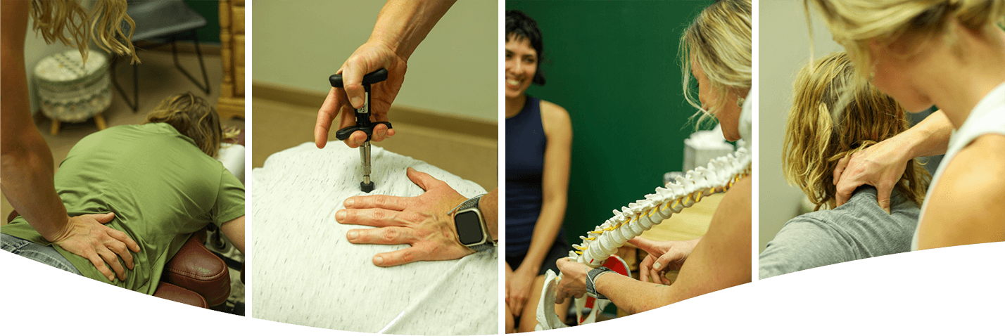 Horizontal collage of chiropractic adjustments