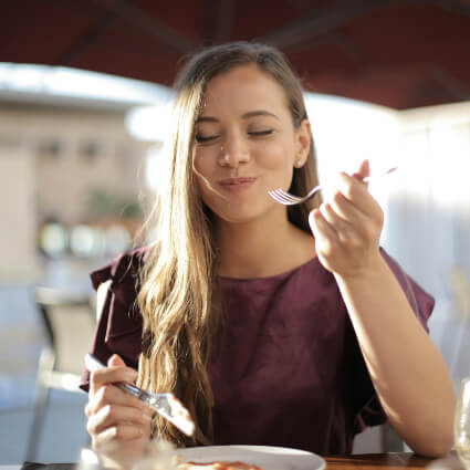 person eating at a table
