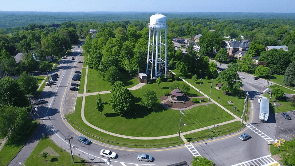 Drone view of Burton Square