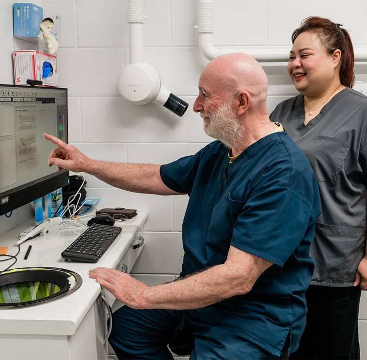 Doctor pointing to screen