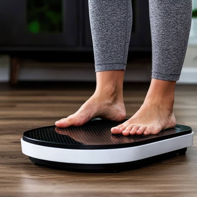 person standing on vibration plate