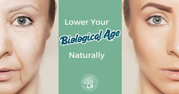 Lower Your Biological Age Naturally blog post top image - picture of 2 women at different ages