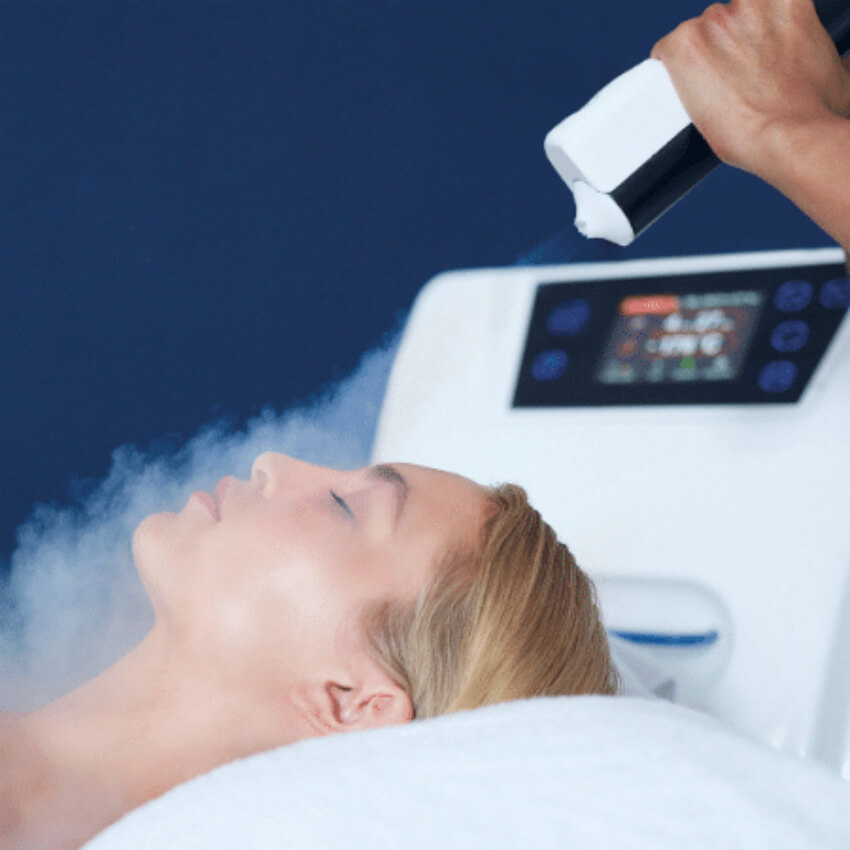 Cryo facial on womans face