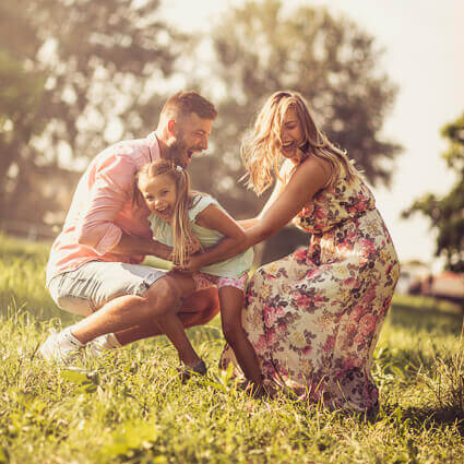 family playing outside