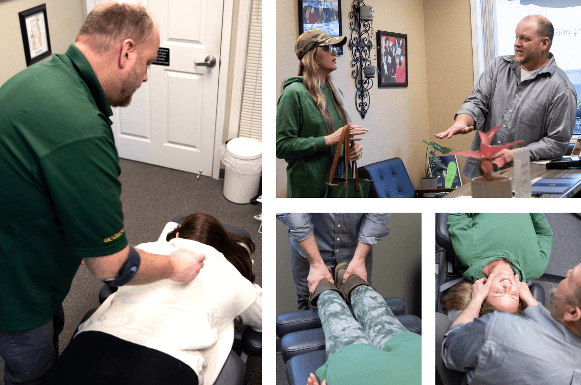 collage of McMinnville chiropractor Dr. Lanning talking with patients