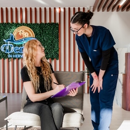 patient being handed forms by our team