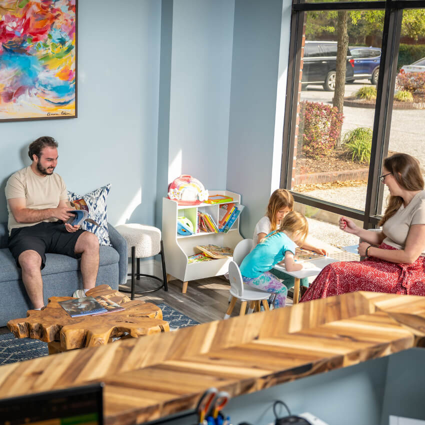 family in waiting room