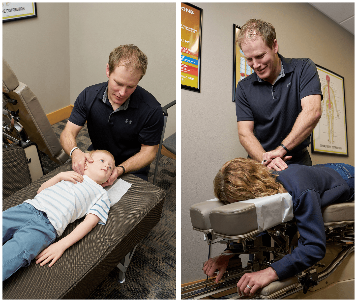 Chiropractor adjusting patients