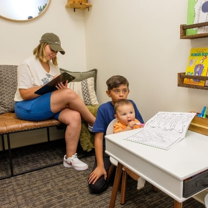 patient and children in waiting area