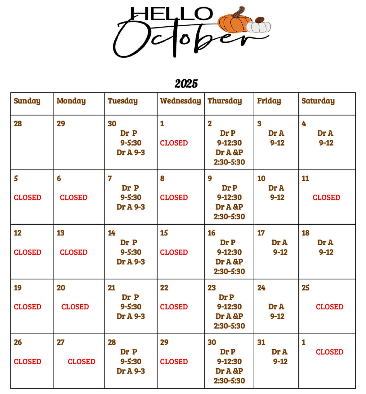 October Calendar