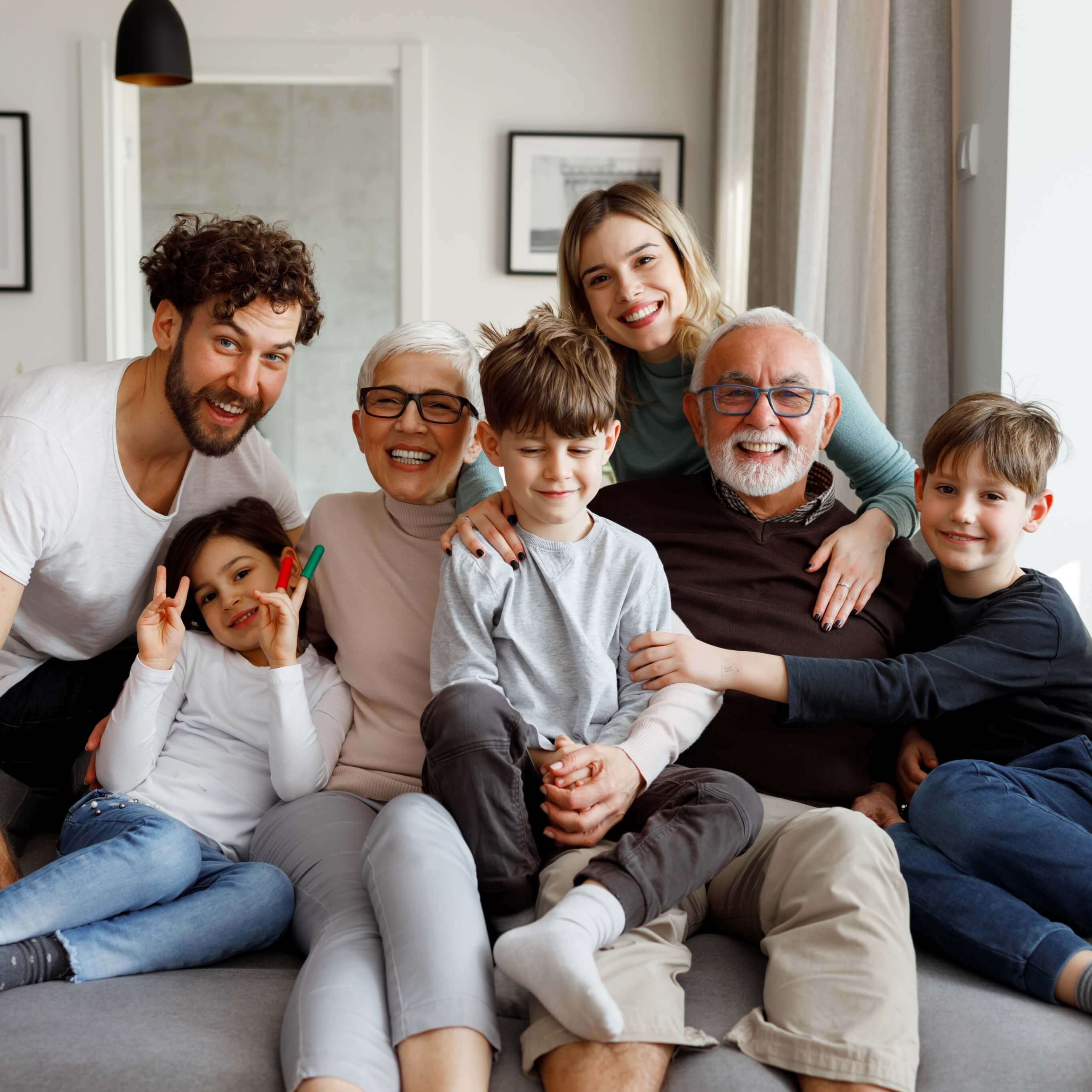 Happy family on a couch