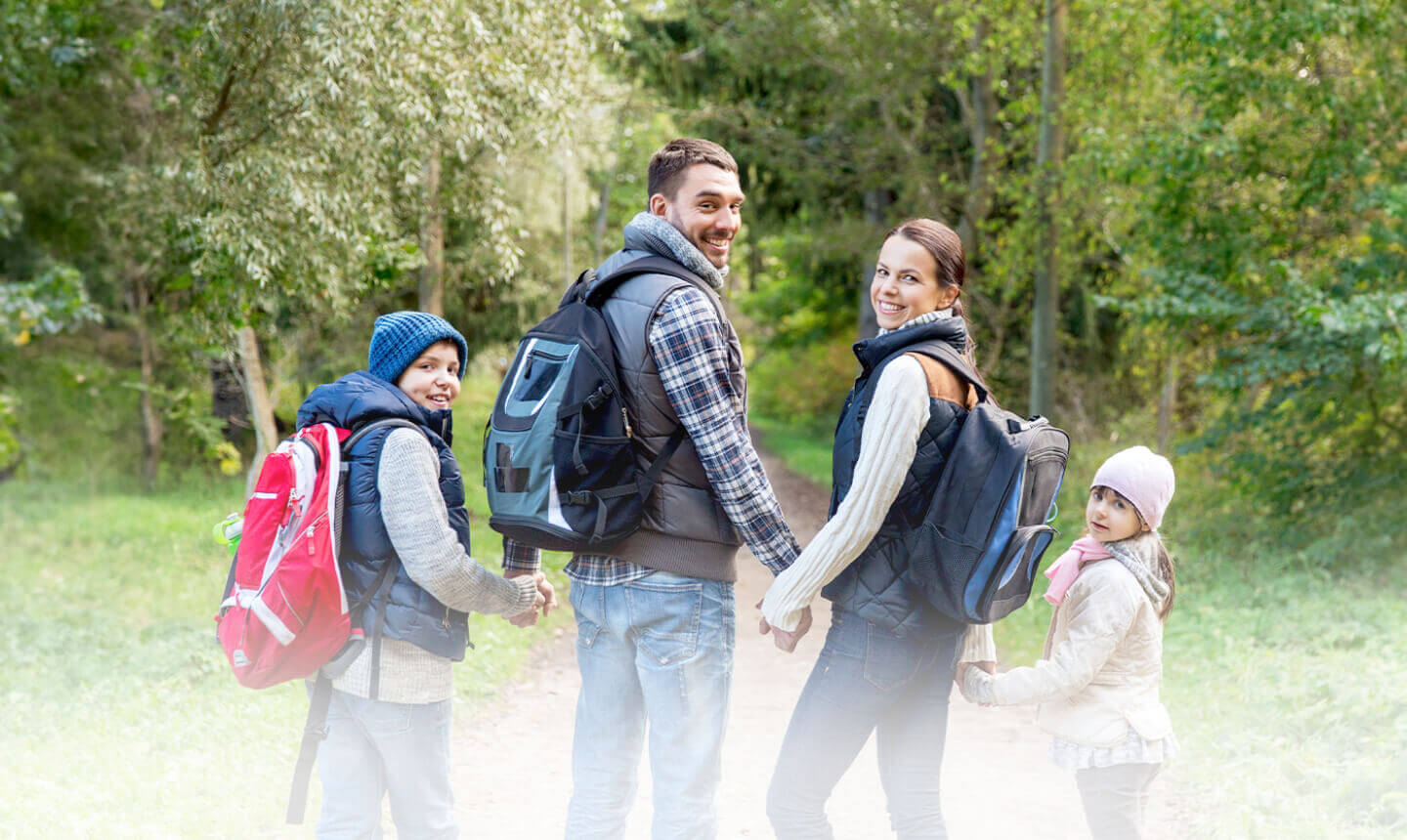 family hiking outdoors