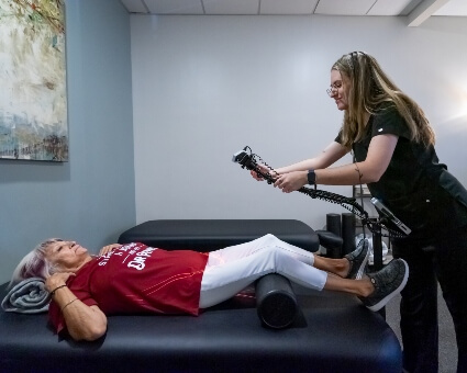 The Colony patient being set up for laser therapy