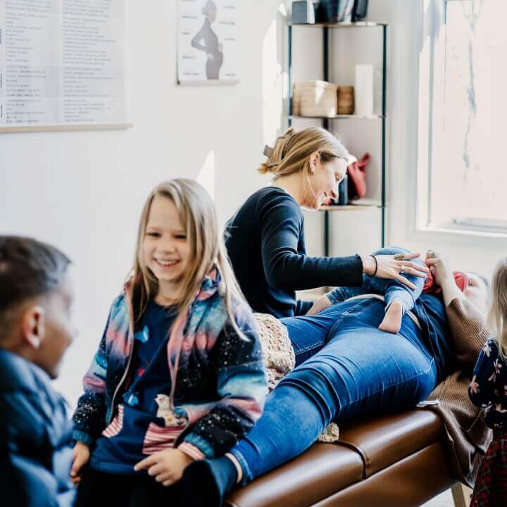 family in adjusting room