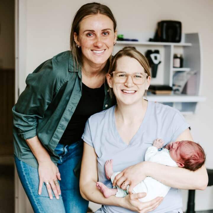 Dr. Steph with mom holding tiny baby