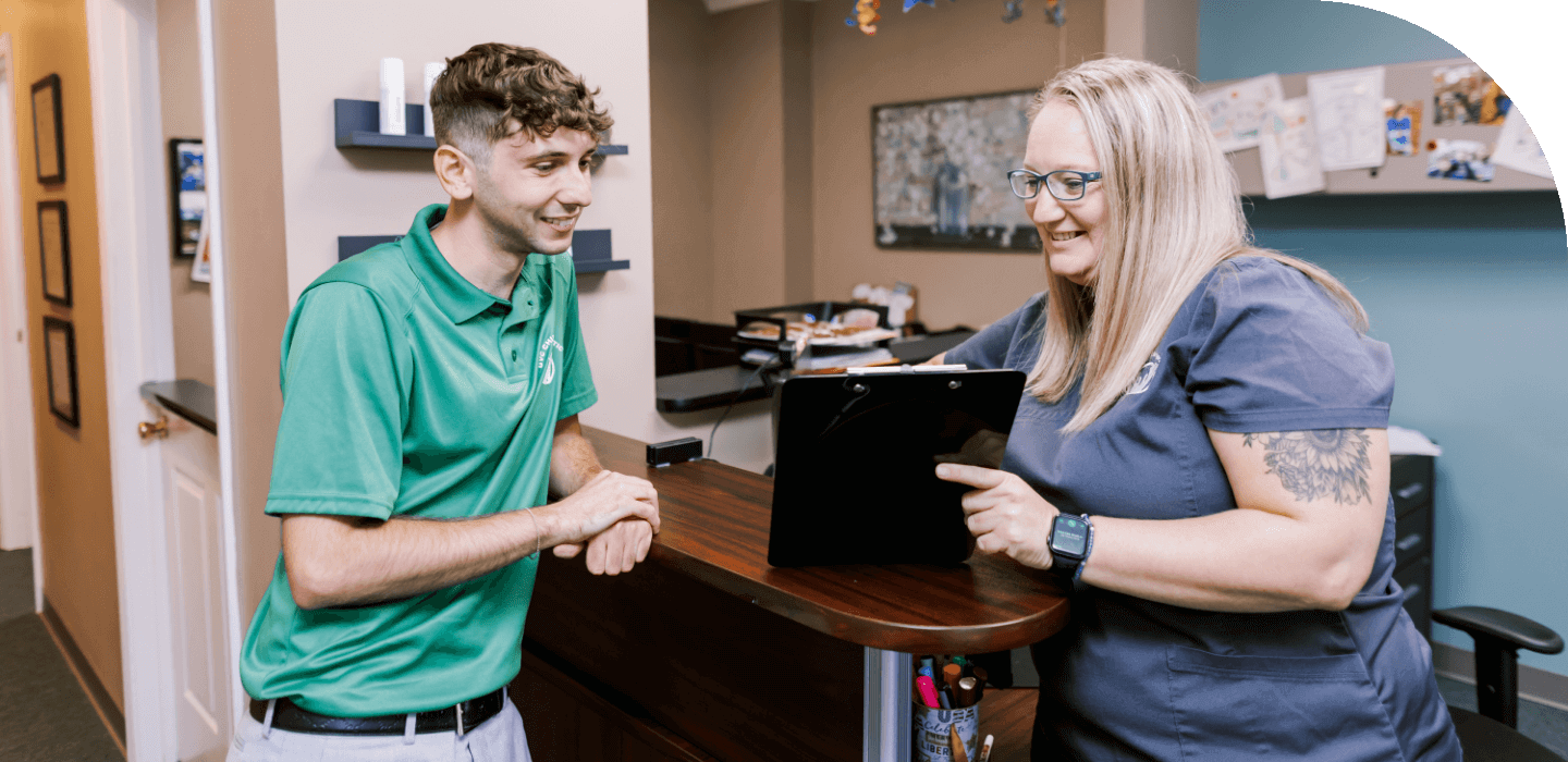 reviewing paperwork with patient