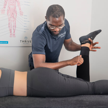 person having lower leg examined