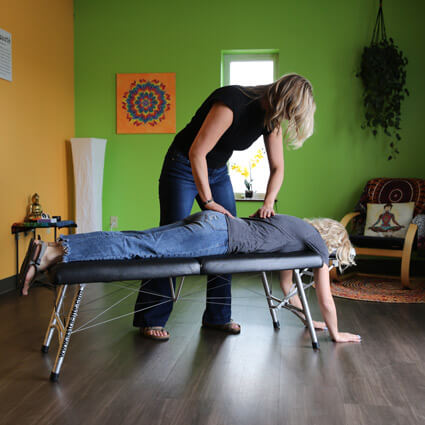 chiropractor adjusting female patient