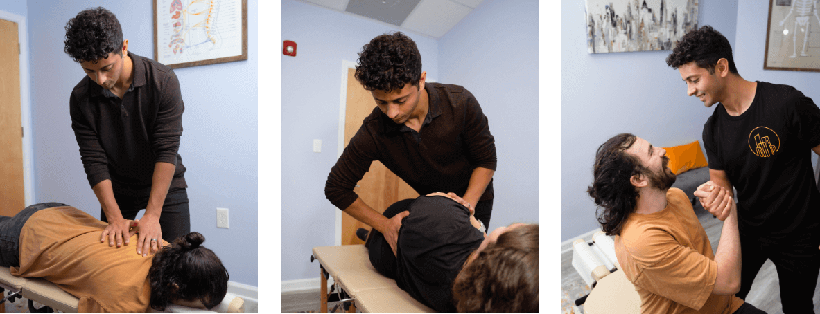 Collage of Smyrna chiropractor Dr Alex working with patients