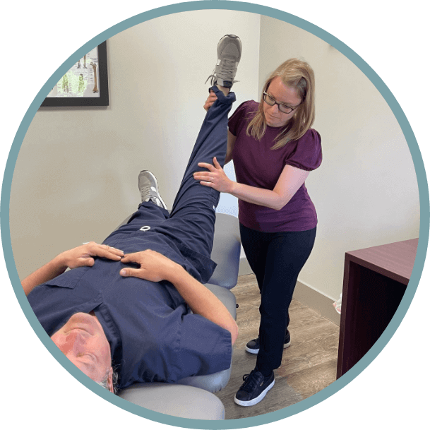 Laurelwood Chiropractic Wellness Centre doctor stretching patient's leg