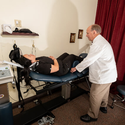 Patient on decompression table