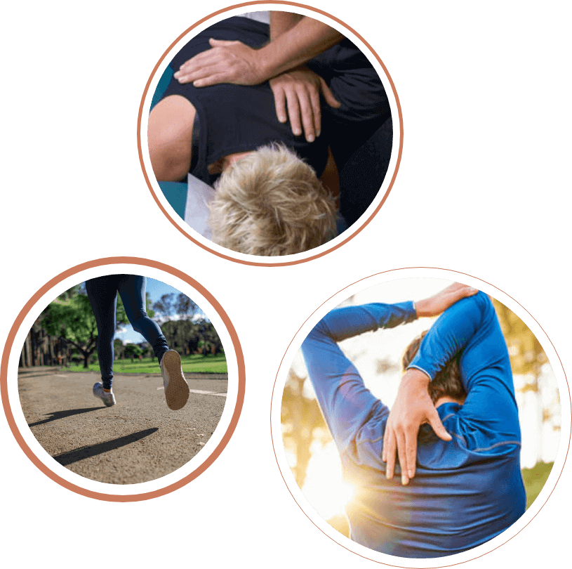 Collage of people stretching and running