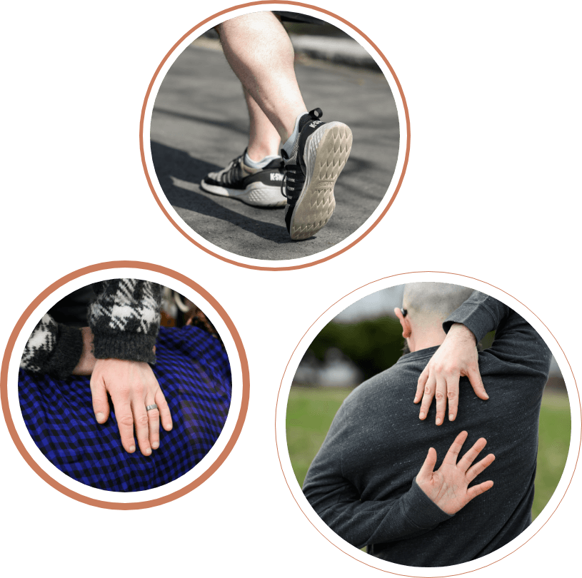 Collage of people stretching and running