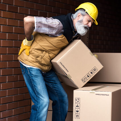 Injured worker carrying a box