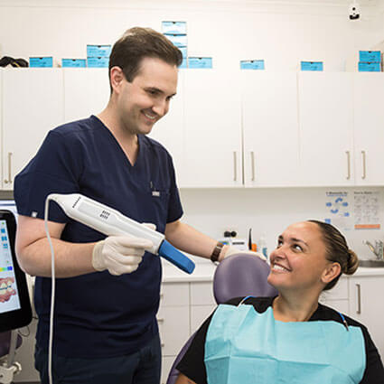 Patient looking at dentist