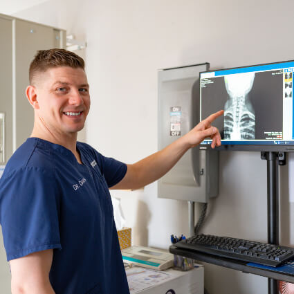 Dr. Davis pointing to xray