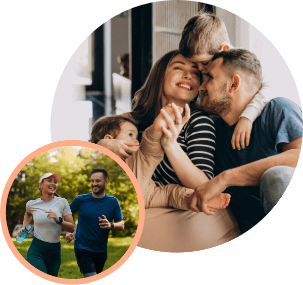 collage of happy families smiling