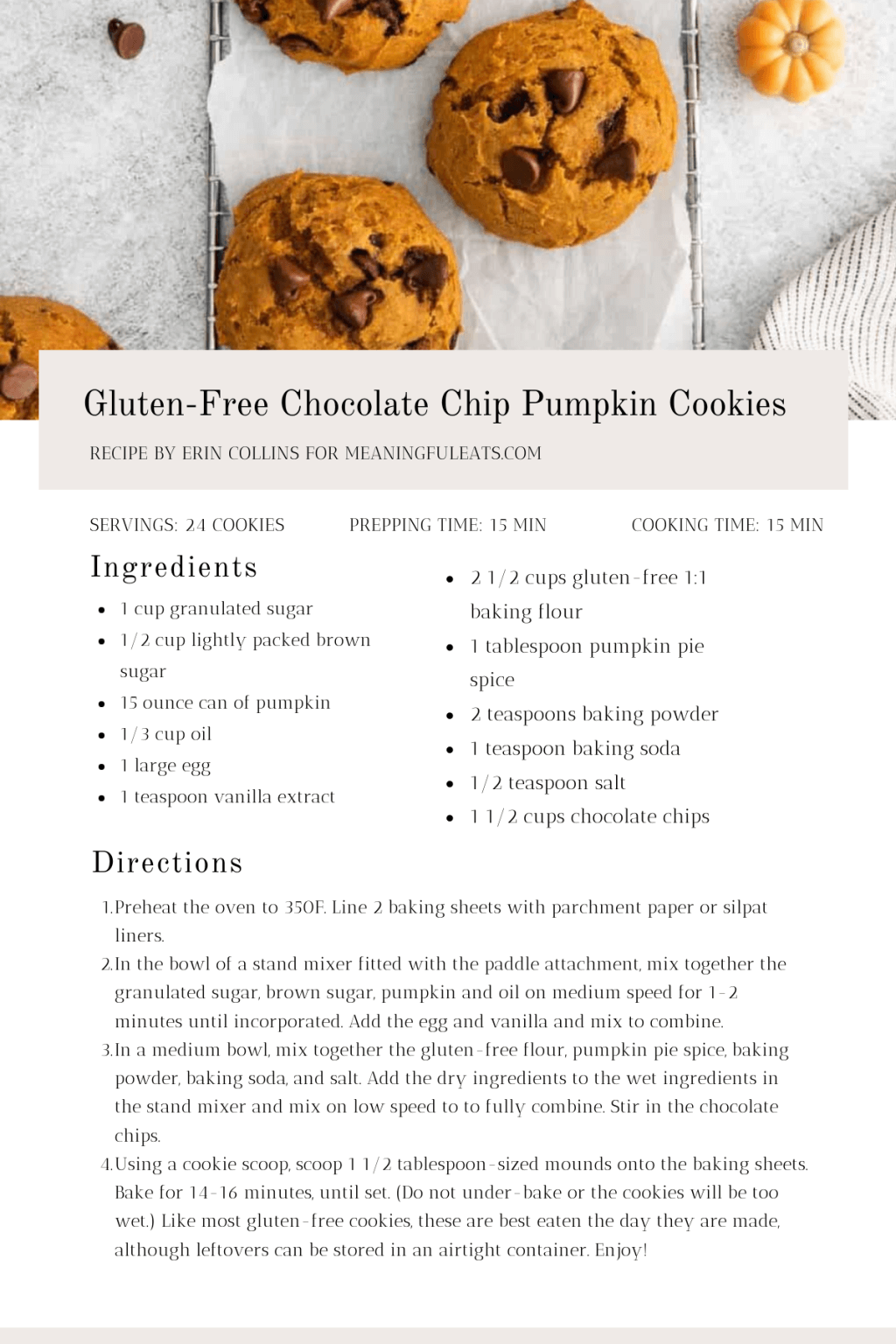 Gluten-Free Chocolate Chip Pumpkin Cookies