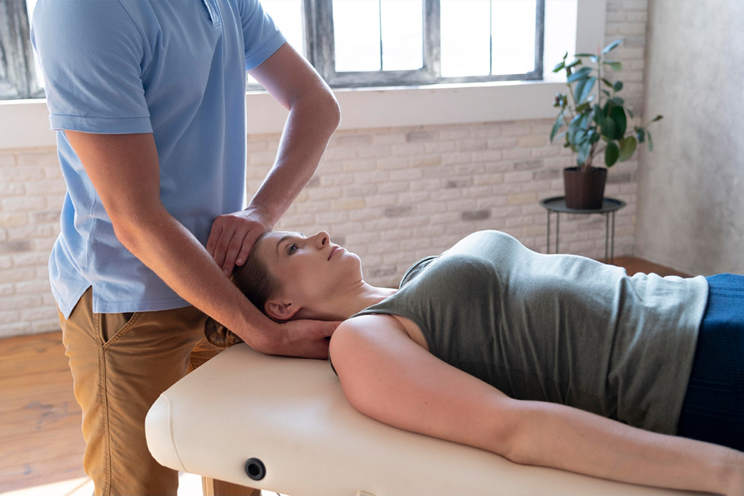 Female patient treated with relaxed chiropractic adjustment