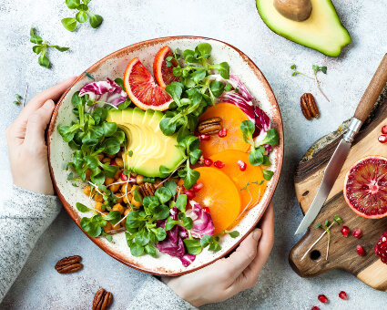 Variety of healthy fruit and vegetables