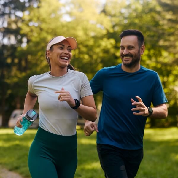Athletic man and woman out for a run