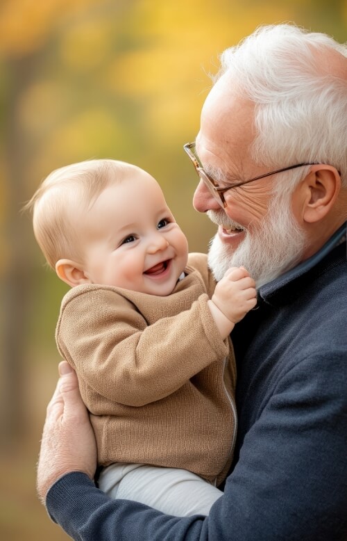 Older man holding little baby