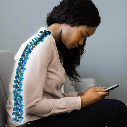 Hunched spine vs straight spine looking at phone