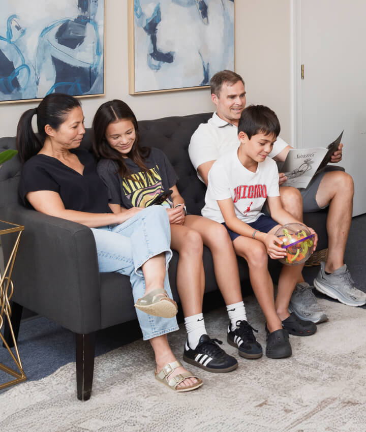Family waiting at reception area